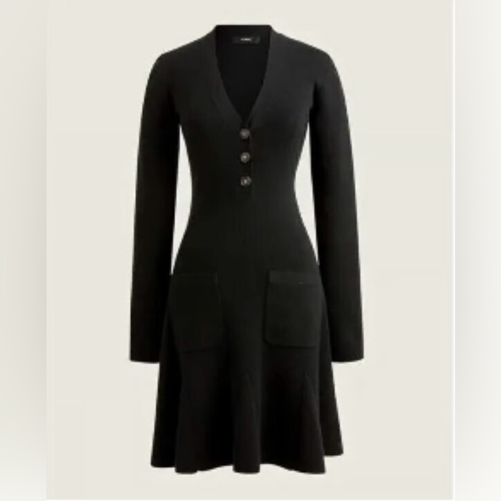 J Crew A-Line Merino Wool Sweater Dress, Black, Size M, NWT